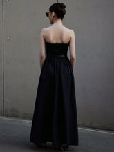 Women's Summer Black Top-Tight And Bottom-Wide Knitted Splicing Woven Casual Dress With Side Pockets